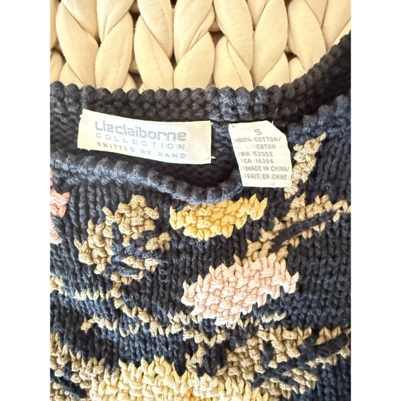 Vintage 90s Liz Claiborne Hand Knit Floral Puff Sleeve Whimsygoth Sweater S - Picture 3 of 7